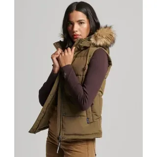 Superdry für Damen. W5011551A Steppweste aus Kunstpelz Everest grün (S), Lässig, Polyester
