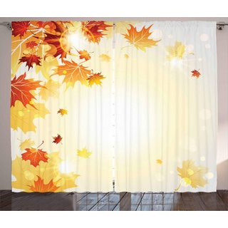 ABAKUHAUS Herbst Rustikaler Gardine, Fliegen Ahornblätter, Schlafzimmer Kräuselband Vorhang mit Schlaufen und Haken, 280 x 245 cm, Orange Senf