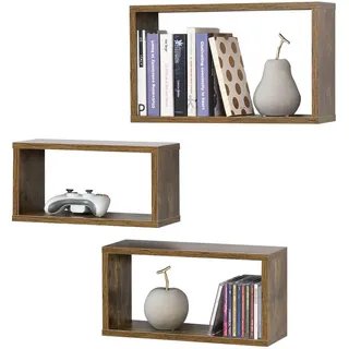 [en.casa] Wandregal-Set 3 Tlg. Mandal , Dunkelbraun , Holzwerkstoff , 37x19x14.5 cm , Wohnzimmer, Regale, Wandregale