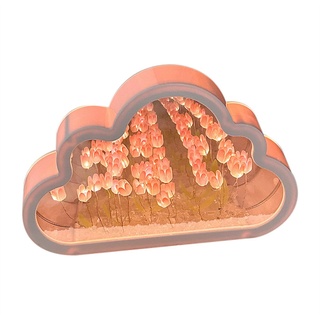 DIY Tulpe Nachtlicht Mirror Cloud Shaped Wolkenspiegel-Nachtlichter 20 Rosa Blumen Tulpen-Tischlampe Eingebaute Batterien Tulpenlampe für Freunde Freundinnen Geburtstag