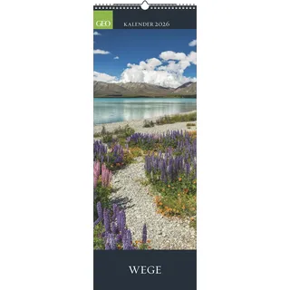Geo - Wege 2026 - Wandkalender, 25 x 69 cm, 12 Bilder traumhafter Wege & Landschaften, deutsches Kalendarium, Spiralbindung, perfekt für Naturfreunde