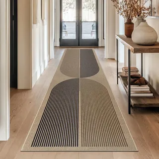 Capslpad Teppich Läufer Flur 80x300cm Waschbar Teppichläufer, Schwarz Braun | Rutschfest Küchenteppich Jute Aussehen Teppich Küchenläufer Korridor läufer Flur Küche,Schlafzimmer, Balkon