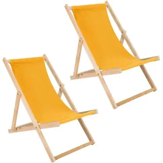 Liegestuhl 2er Set gelb klappbar aus Holz - Klappstuhl Klappliege Sonnenstuhl Strandstuhl Holzklappstuhl Sonnenstuhl Gartenliege - Gelb