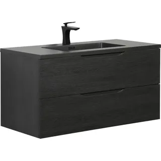 Badplaats Badmöbel Set mit Waschbecken und Unterschrank Cairo 100 x 48 cm Schwarz Eiche - Waschbeckenunterschrank mit Soft-Close und Waschbecken, Vorgemontiert - Schwarz, Braun
