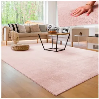 Paco Home Teppich Wohnzimmer Kurzflor Einfarbiger Moderner Stil weich, rosa