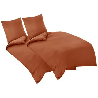 Aisbo Bettwäsche 135x200 4teilig Orange Gebrannt - Mikrofaser Bettwäsche-Sets mit Reißverschluss, ÖKO-TEX Bettbezug 135 x 200 cm 4tlg mit Kissenbezug 80x80 cm, Weich und Bügelfrei