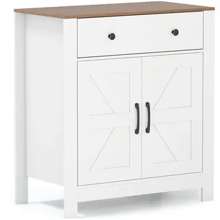 FANTASK Küchenschrank Sideboard, Buffetschrank Landhausstil mit Arbeitsplatte, Schublade sowie 2 Türen und verstellbarem Regal, Aufbewahrungsschrank für Küche Esszimmer Wohnzimmer, Weiß