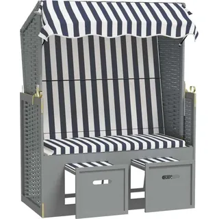 vidaXL Strandkorb mit Dach Poly Rattan und Massivholz Blau & Weiß - Blau