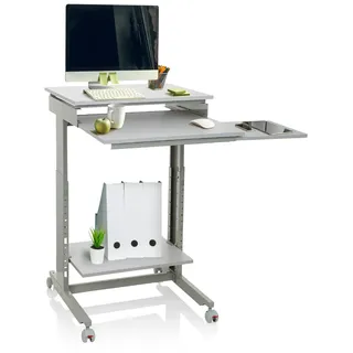 hjh OFFICE 830021 Schreibtisch Workstation Grau Stehpult Home-Office, höhenverstellbar mit Rollen, Tastaturauszug