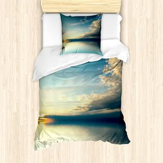 ABAKUHAUS Küsten Bettbezug Set für Einzelbetten, Meer Sonnenuntergang Horizont, Milbensicher Allergiker geeignet mit Kissenbezug, Aquamarines Aqua Blau - Blau