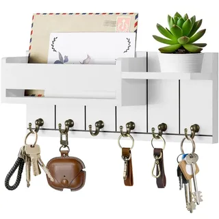IVEOPPE Schlüsselbrett mit Ablage,Schlüsselkasten weiß,mit 6 Schlüsselhaken,Schlüsselkasten Modern,Schlüsselhalter Wand für Wohnzimmer, Küche, Büro, Flur, Schlafzimmer