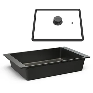 Hoffmann Bräter, 41x26 cm,Back- und Auflaufform, Handgegossen, Aluminium, Antihaftbeschichtet, für Induktion und Backofen, Anthrazit, 5L Volumen,Verzugsfrei, Made in Germany (mit Deckel)