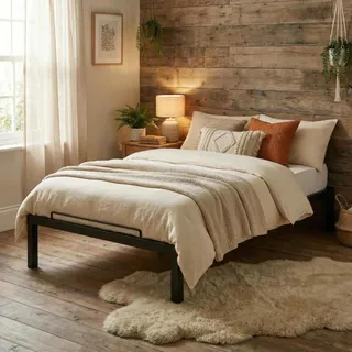 INDUSTORM Bett - Bettgestell 90x200 mit Elastisch Lattenrost aus Birkenholz, Metallbett Stauraum Höhe 27,5cm - Gästebett kinder bett, Einfache Konstruktion und Montage - Schwarz - Schwarz