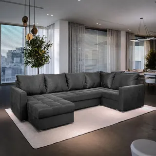 masseno Ecksofa Lorivo R-S mit Schlaffunktion U-Form, Sofa mit Bettkasten, Wohnzimmersofa, Couch, Soffa, Bettsofa, Couchgarnitur- Grau, PAROS 06 - Grau