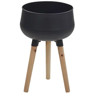 Beliani Pflanzenständer Metall schwarz mit Holzbeinen 47 cm Agros , 47 cm , Dekoration, Blumen & Blumentöpfe, Übertöpfe