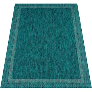 Paco Home Teppich »Roma 272« rechteckig 4 mm Höhe Flachgewebe, meliert, mit dezenter Bordüre, In- und Outdoor geeignet, blau