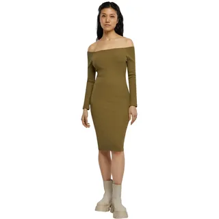 Urban Classics Ladies Off Shoulder Longsleeve Rib Dress Frauen Mittellanges Kleid Oliv S