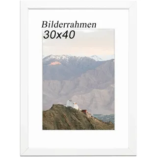 RUN HELIX Bilderrahmen 30 x 40 cm (11.8x15.75inch), Bilderrahmen aus Holz 30x40 mit Passepartout geeignet für 30x40 cm Bildausdruck, Fotorahmen mit fenster für Wandmontage (Weiß)