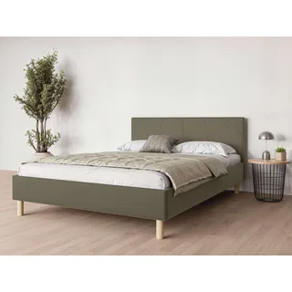 Andas Polsterbett ANDAS "Albybyn, Bettgestell mit Kopfteil und Lattenrost, in 2 Breiten", grün (oliv), B:145cm H:84cm L:205,5cm, 100% Polyester, Betten, Polsterbett, ohne Bettkasten und Matratze, in 2 Breiten- 140 und 160 cm