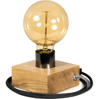LED Wood | Edison Tischlampe, Nachttischlampe, 10x10 cm, Natur Eiche, Retro, E27, 40W, Glühbirne - Braun