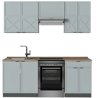 Vicco Küchenzeile Fame-Line 200 cm Hellblau-grau/Anthrazit