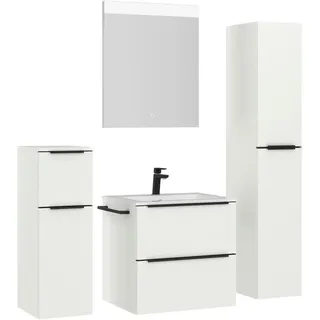 Nobilia Badezimmer , Schwarz, Weiß , Metall , 5-teilig , 5 Fächer , 3,2 Schubladen , F , 121 cm , Goldenes M, Made in Germany , Griffeauswahl, hängend, Zusatzausstattung erhältlich, Typenvielfalt , Badezimmer, Badmöbelsets & Badmöbelserien, Badmöbel-Sets