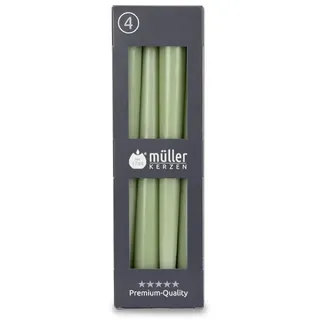 Müller Kerzen - Spitzkerzen Grün - 4er Set Tafelkerzen - 7 Stunden Brenndauer - 22 × 245 mm - Tropfarm, Raucharm, Duftfrei - Leuchterkerzen für Kerzenhalter & Tischdekoration - RAL-zertifiziert