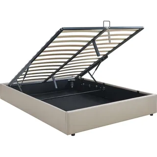 [en.casa] Polsterbett Nola mit Bettkasten 140 x 200 cm Leinen Beige