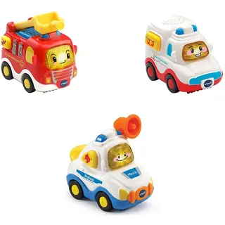 VTech Electronics Vtech TUT TUT Baby Flitzer - 3er Set Einsatzfahrzeuge (Feuerwehrauto, Rettungswagen, Polizei), Babyautos, Mehrfarbig