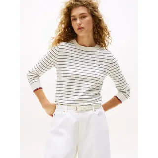 Tommy Hilfiger Rundhalspullover »CO JERSEY STITCH LS C-NK SWT« mit Logostickerei, beige