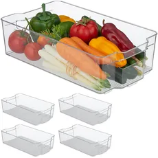 Bild Kühlschrank Organizer, Lebensmittel Aufbewahrung, HBT: 10 x 38 x 21 cm, Kühlschrankbox mit Griff, transparent