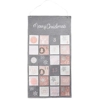 HEITMANN DECO Stoff-Adventskalender Merry Christmas - moderner Adventskalender zum Befüllen und Aufhängen - grau rosa weiß, 80 x 43 cm