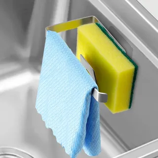 GAViA Schwammhalter Küche, Spülschwammhalter Selbstklebend Küche Organizer Spültuch-Halter 304-Edelstahl Küchenablaufregal Spülbecken Caddy Aufbewahrung Ordnungshelfer, Metallisch