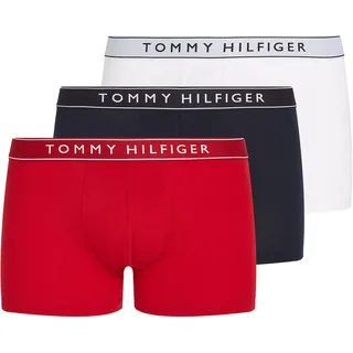 Trunk "3P TRUNK DTM", Herren, Gr. XXL (56), 3 Stk., rot (th wht, med rot, dsrt sky), Jersey, Obermaterial: 95% Baumwolle, 5% Elasthan, TOMMY HILFIGER UNDERWEAR, körpernah, Unterhosen Trunk, mit Logobund