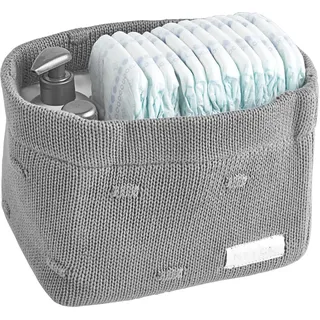 Meyco Baby Knots Wickeltischkörbchen (hochwertige Materialien, aus 100% Baumwolle, praktisch und stilvoll, einfache Reinigung per Handwäsche, Größe: 21 x 16 x 16 cm), Grey