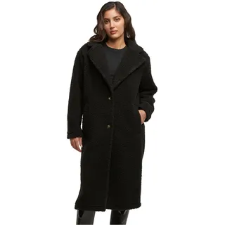 Urban Classics Damen Mantel Teddy Long Coat, langer Kuschelmantel mit weitem Kragen und Knopfverschluss, Größen XS - XL