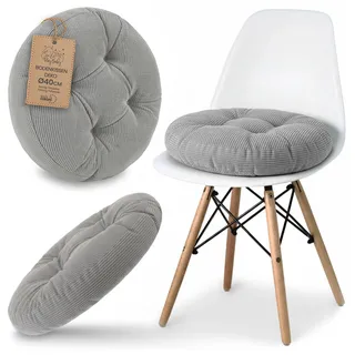 Amazinggirl Sitzkissen Stuhlkissen rund 40 cm - rundes Cordstoff Kissen sitzpolster sitzauflage Polster für Stuhl bürostuhl Bank eckbank bodenkissen softsitter flauschig Cord Grau