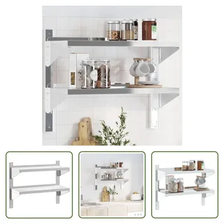 The Living Store Wandregal mit 2 Böden 75x30x60 cm Silbern Edelstahl - Silber