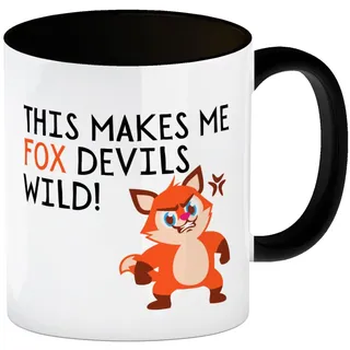 Fuchs Kaffeebecher in schwarz mit Spruch This makes me fox devils wild Tasse für Arbeitskollegen zum Wichteln Fuchs Wut Kaffeetasse abgefahren