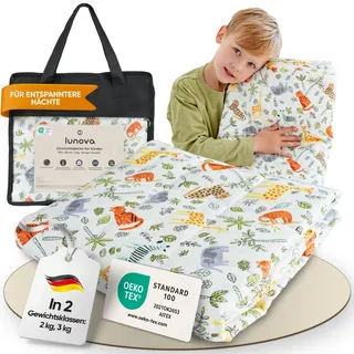 Lunova Gewichtsdecke Kinder 3kg Tierwelt 100x135cm - Oekotex-Baumwolle Therapiedecke WeightedBlanket 1 St