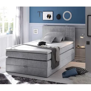 Boxspringbett 120x200 cm Jugendbett mit Bettkasten Husum-09 Hotelbett in Hell Grau - Grau