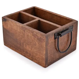 EDHAS Besteckkorb mit 3 Fächern, Besteck-Utensilienhalter mit Metallgriffen für Bauernhaus-Küchendekoration und Arbeitsplatte, Esstisch, Büro-Organizer (20,3 x 15,2 x 10,2 cm)