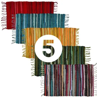 5er Set Teppich Läufer Baumwolle 50x90 Boho Streifen Bunt Vorleger