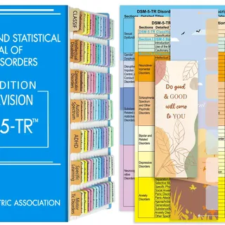 DSM-5-TR Index-Tabs, 2022 Neue farbcodierte und laminierte DSM-V TR-Tabs, inklusive 94 und 6 Blanko-Tabs, mit Ausrichtungsanleitung und Lesezeichen