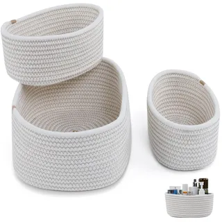 OTraki Badezimmer Organizer und Aufbewahrungskorb Geflochten – Bad Organizer, Körbe Aufbewahrung und Multifunktionskorb für Küche, Kinderzimmer, Wohnaccessoires im Drei-Stück-Set