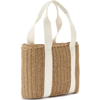 Shopper VIVANCE "Strandtasche", Damen, Gr. B/H/T: 35cm x 23cm x 9cm, beige (beige, weiß), Papierstroh, Flechtoptik, kontrastfarbene Details, unifarben mit Farbeinsatz, Taschen Shopper, Schultertasche,Korbtasche,Tragetasche, Einkaufstasche Bast-Optik VEGAN