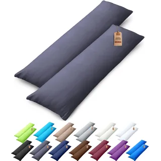 NatureMark 2er Set Jersey Kissenbezüge – 100% Baumwolle – Mit Reißverschluss – Weich & Atmungsaktiv – Anthrazit Grau, 40x145 cm (Seitenschläferkissen)