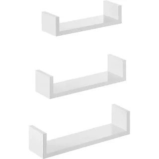 SONGMICS Wandregal, 3er Set, Schweberegal, 30/35/40 cm, Regal zur Wandmontage, jeweils bis 10 kg belastbar, für Wohnzimmer, Arbeitszimmer, Badezimmer, Küche, hochglanzweiß LWS40WT