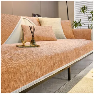 Tauzveok Sofaschoner rutschfest, Chenille Sofabezug, Sofadecken Für Sitzfläche, Für L Form/U Form/Ecksofa 3 2 1 4 Sitzer Sofahusse,Orange,110 * 240cm