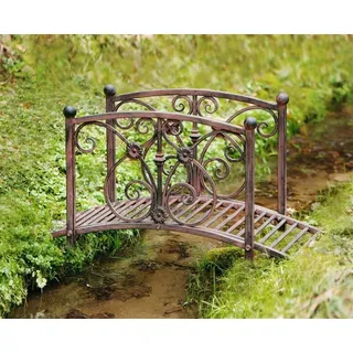 Dekobrücke "Bachlauf" aus Metall in Rost Optik, Zierbrücke, Gartenbrücke, Teichbrücke, Gartendeko für Draußen - Braun